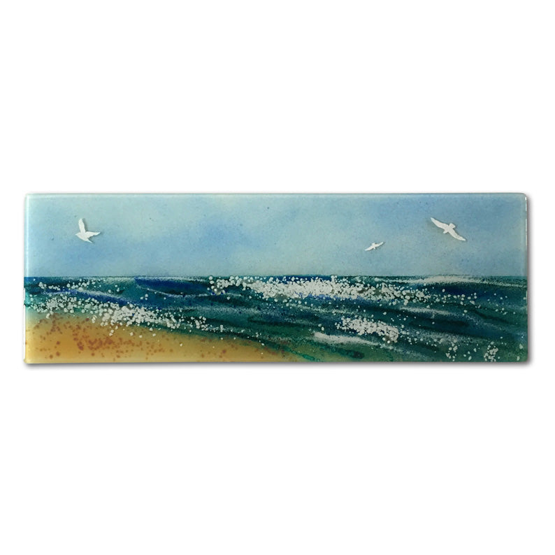 Sea Gulls At The Beach Glass Panels