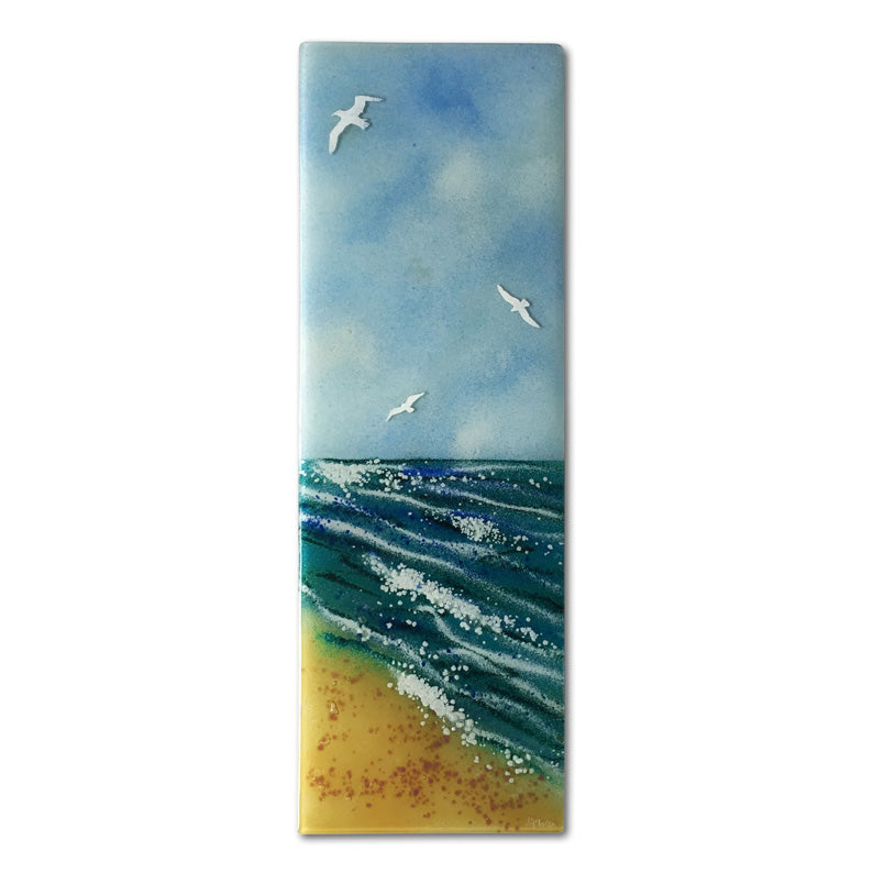 Sea Gulls At The Beach Glass Panels
