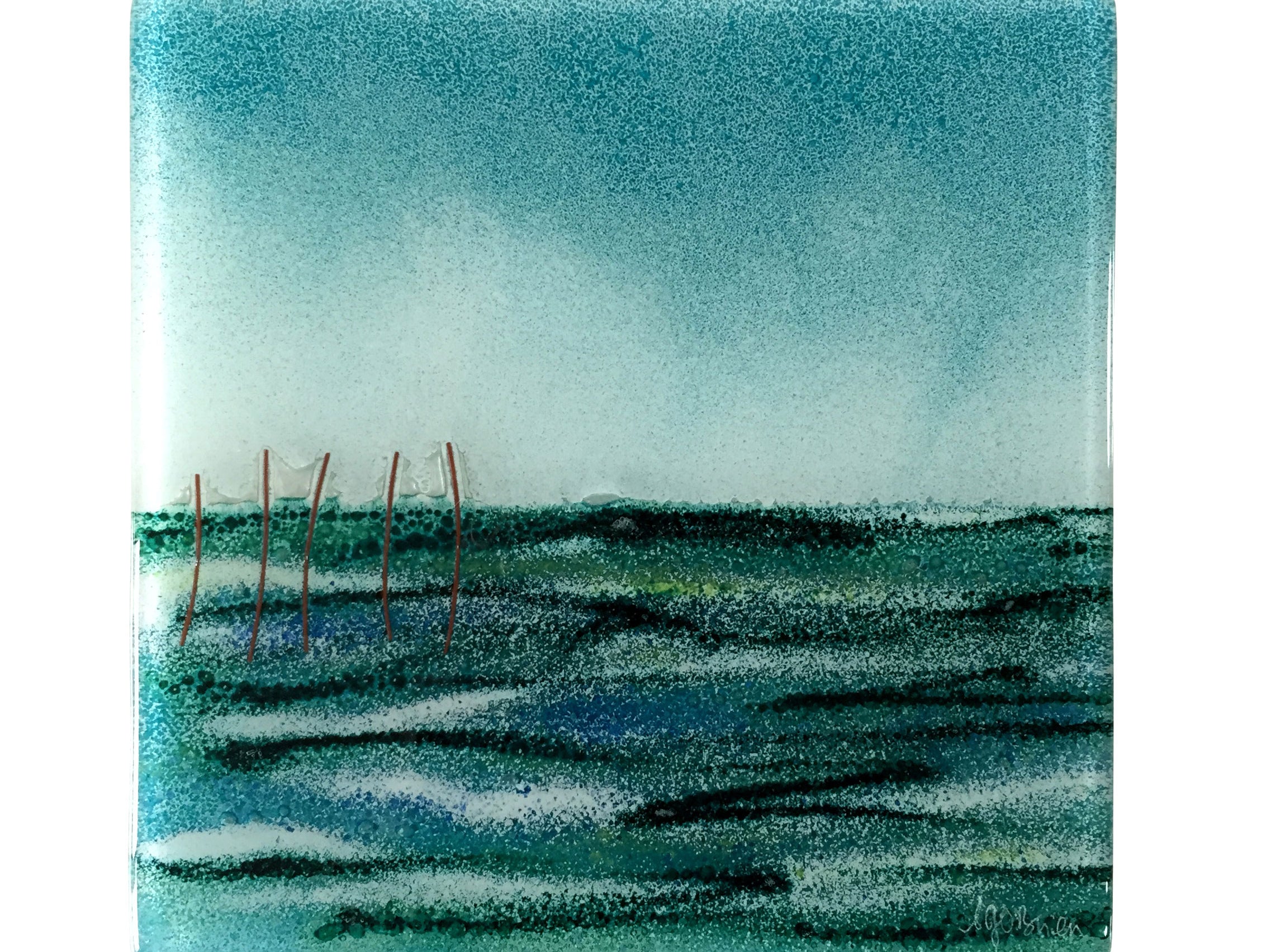 Turquoise Fields Fused Glass Wall Panel