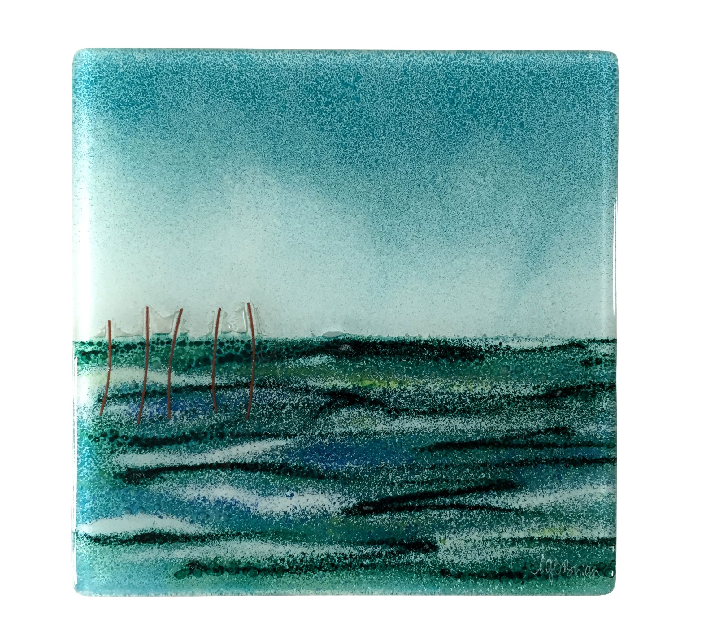 Turquoise Fields Fused Glass Wall Panel