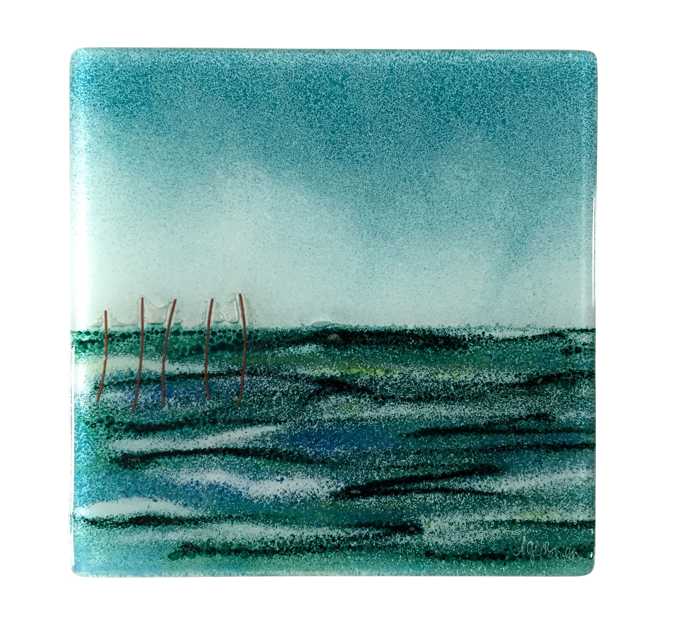 Turquoise Fields Fused Glass Wall Panel