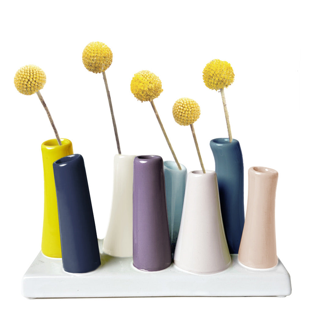 Set Of 8 Mustard Tube Bud Vases