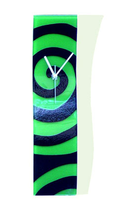 Green With Black Swirls Fusion Glass Wall Clock