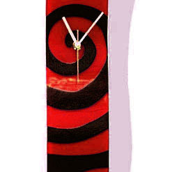 Red With Black Swirls Fusion Glass Wall Clock