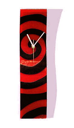 Red With Black Swirls Fusion Glass Wall Clock
