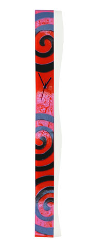 Red With Black Swirls Long Fusion Glass Wall Clock