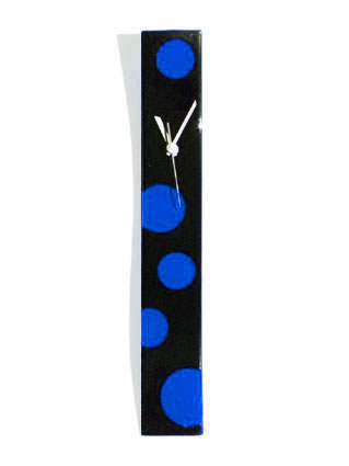 Black With Blue Bubbles Fusion Glass Wall Clock