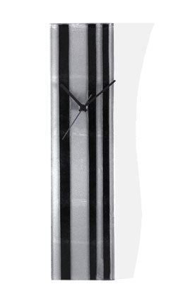 Silver and Black Stripes Fusion Glass Wall Clock