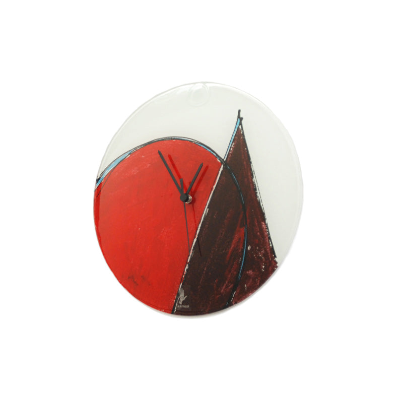 Dramatic Red And White Hand Crafted Glass Wall Clock