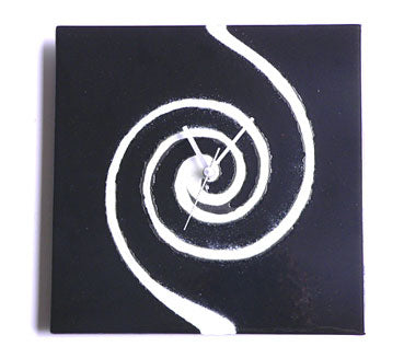 Black With White Swirl Fusion Glass Wall Clock