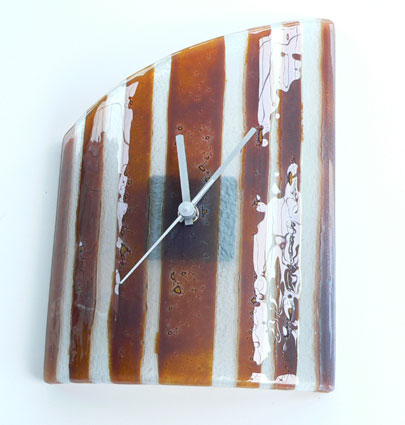 Brown and Frosted Stripes Fusion Glass Table Clock