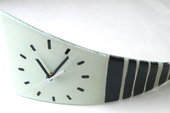 Black and White Stripes Fusion Glass Clock