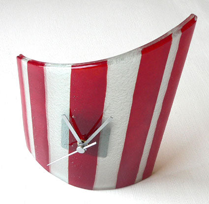 Red and White Stripes Glass Table Clock