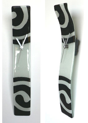 White and Black Swirls Fusion Glass Wall Clock