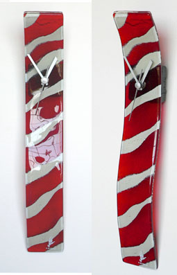 Red and White Fusion Glass Wall Clock