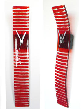 Red Stripes Fusion Glass Wall Clock