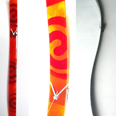 Trendy Red Swirls Orange Fusion Glass Wall Clock