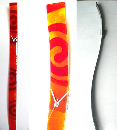 Trendy Red Swirls Orange Fusion Glass Wall Clock