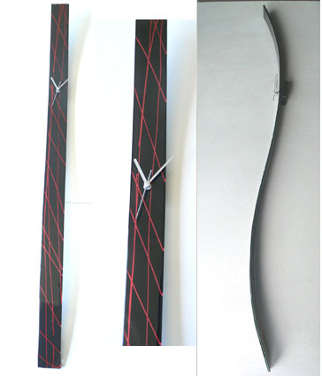 Black With Red Abstract Lines Glass Wall Clock