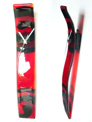Red and Black Swirls Fusion Glass Wall Clock