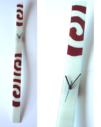 Groovy Red Swirls Fusion Glass Wall Clock