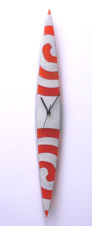 White and Orange Swirls Fusion Glass Wall Clock
