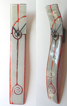 White and Orange Spirals Fusion Glass Wall Clock