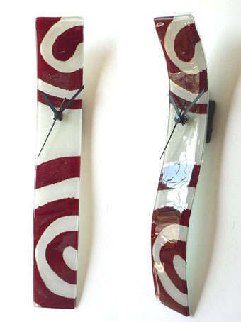 White and Red Swirls Fusion Glass Wall Clock