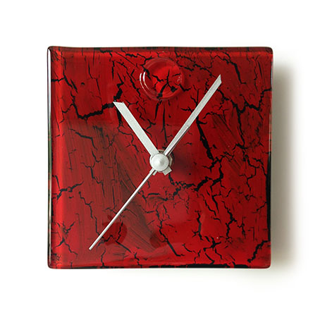 Red Crackels Small Square Wall Clock