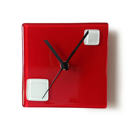 Red With White Pebbles Small Square Wall Clock
