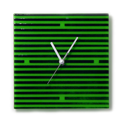 Green And Black Retro Stripes Wall Clock