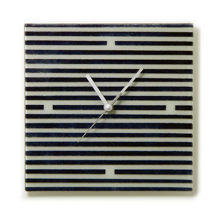 White And Black Retro Stripes Wall Clock