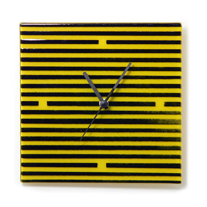 Yellow And Black Retro Stripes Wall Clock