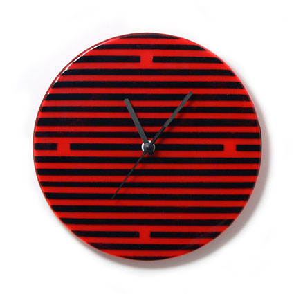 Red And Black Retro Stripes Wall Clock