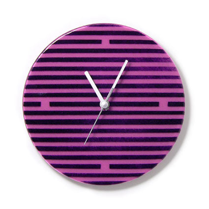 Violet And Black Retro Stripes Wall Clock