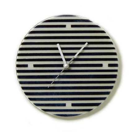 White And Black Retro Stripes Wall Clock