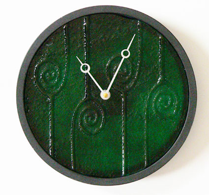 Round Concrete Green Spirals Fusion Glass Wall Clock