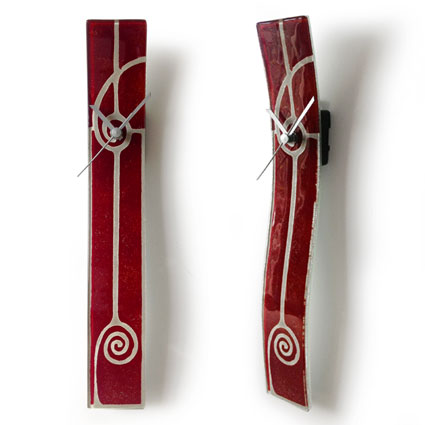 Red and White Spirals Fusion Glass Wall Clock