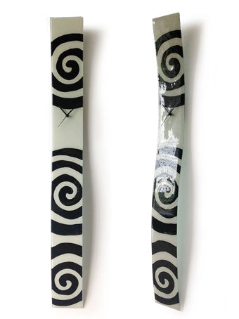 Silver With Black Swirls Long Fusion Glass Wall Clock
