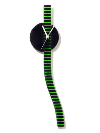 Retro Black And Green Stripes Glass Wall Clock