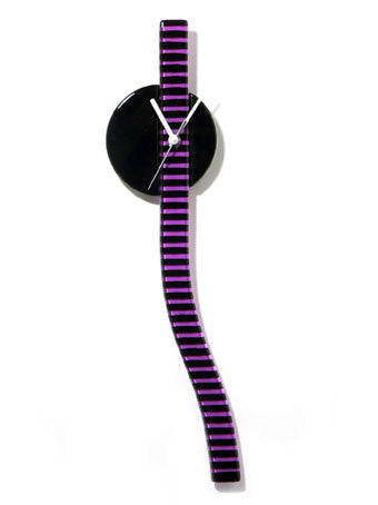 Retro Black And Amethyst Stripes Glass Wall Clock