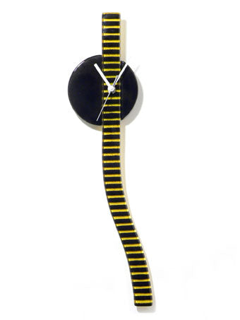 Retro Black And Yellow Stripes Glass Wall Clock