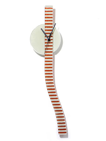 Retro White And Brown Stripes Glass Wall Clock