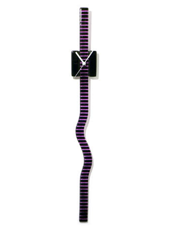 Black And Amethyst Stripes Twisting Glass Clock