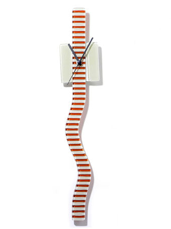 White And Brown Stripes Twisting Glass Clock