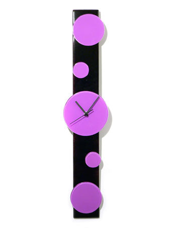 Black And Retro Violet Discs Glass Wall Clock