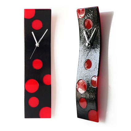 Black With Red Bubbles Fusion Glass Wall Clock