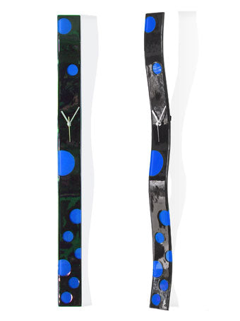 Black With Blue Bubbles Fusion Glass Wall Clock