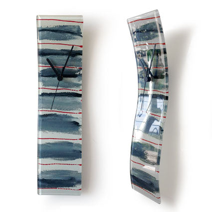 Grey And Red Brushed Design Glass Wall Clock