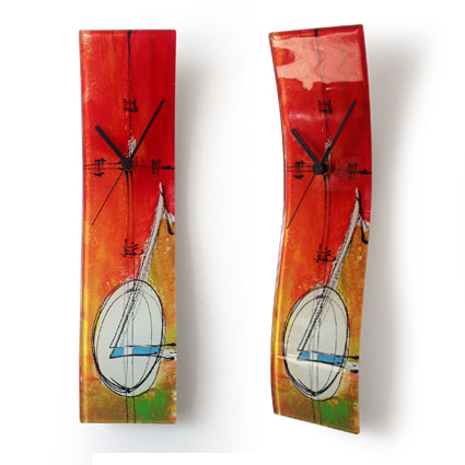 Abstract Design Red Fused Glass Wall Clock
